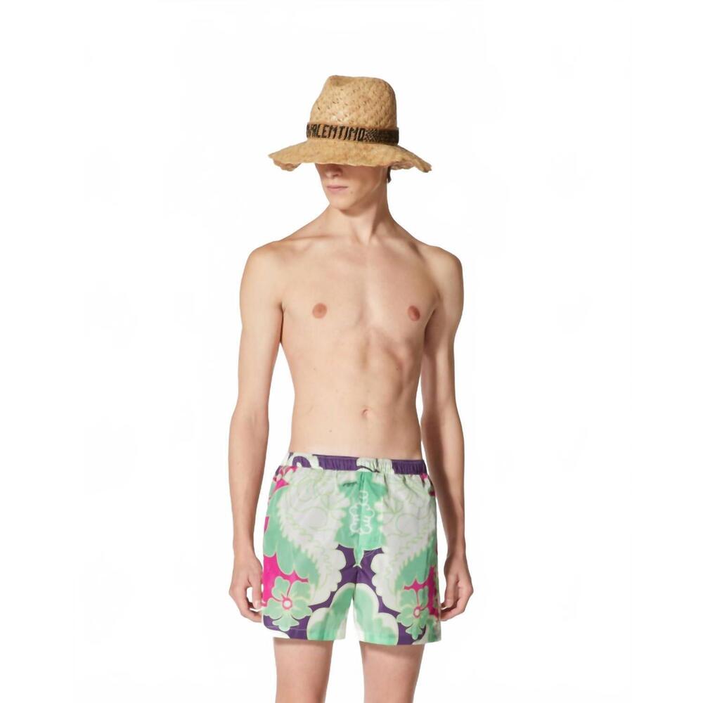 NEW VALENTINO world arazzo printed swimwear short in green